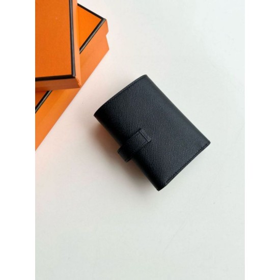 Replica Portafoglio Hermes Bearn ripiegabile fatto a mano Epsom nero imitazione Falso