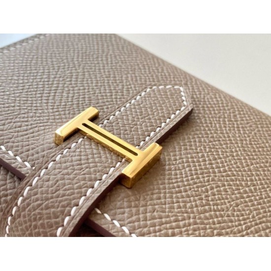 Replica Portafoglio Hermes Bearn ripiegabile fatto a mano Taupe Epsom imitazione Falso