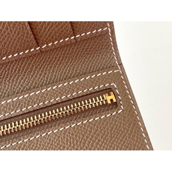 Replica Portafoglio Hermes Bearn ripiegabile fatto a mano Taupe Epsom imitazione Falso