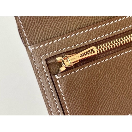 Replica Portafoglio Hermes Bearn ripiegabile fatto a mano Taupe Epsom imitazione Falso