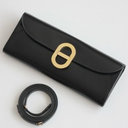 Replica Portafoglio Hermès Maillon To Go in pelle di vitello nera imitazione Falso