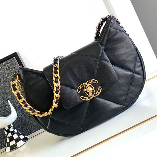 Perfette Qualità Repliche Borsa hobo in pelle di agnello 19 nera AS4638 Imitazione