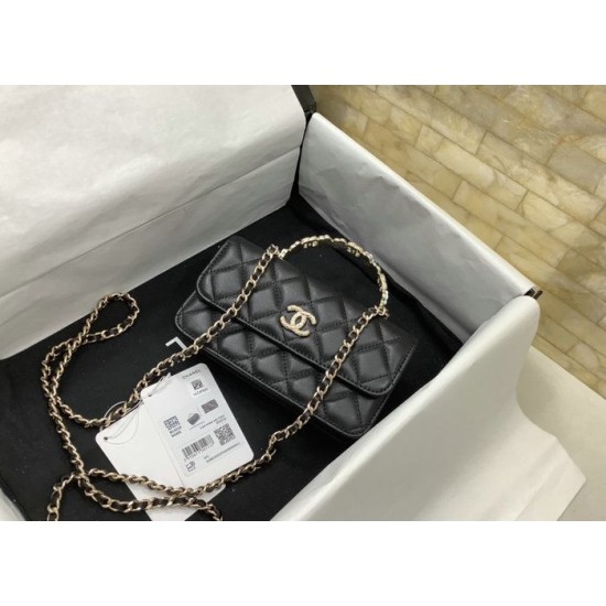 Migliore Repliche Porta cellulare con patta e catena nera AP3575 Economiche Outlet Online