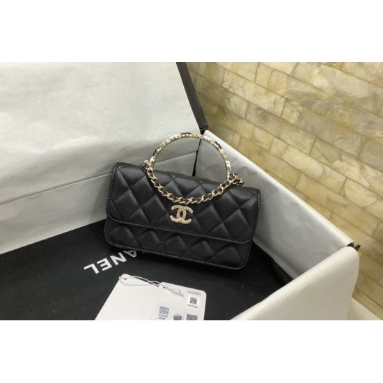 Migliore Repliche Porta cellulare con patta e catena nera AP3575 Economiche Outlet Online
