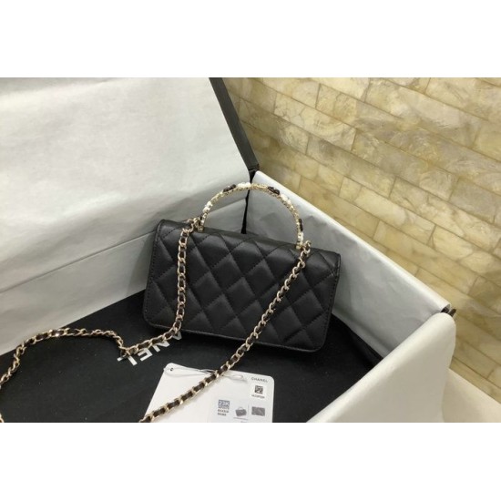 Migliore Repliche Porta cellulare con patta e catena nera AP3575 Economiche Outlet Online