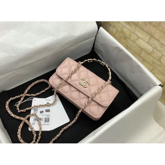 Migliore Repliche Porta cellulare con patta e catena rosa AP3575 Economiche Outlet Online