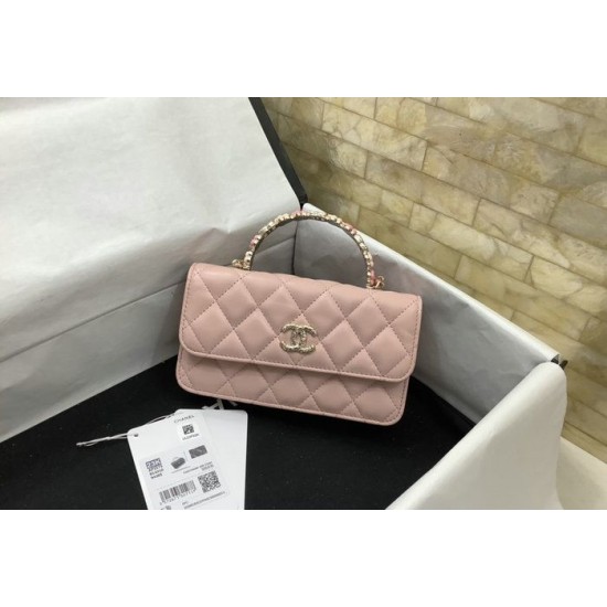 Migliore Repliche Porta cellulare con patta e catena rosa AP3575 Economiche Outlet Online