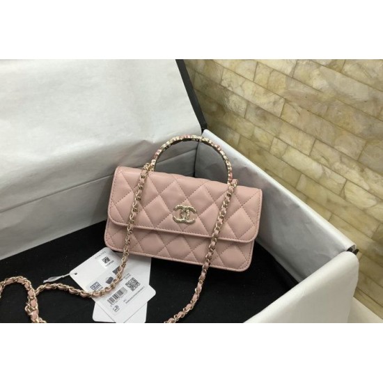 Migliore Repliche Porta cellulare con patta e catena rosa AP3575 Economiche Outlet Online