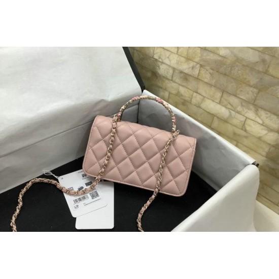Migliore Repliche Porta cellulare con patta e catena rosa AP3575 Economiche Outlet Online