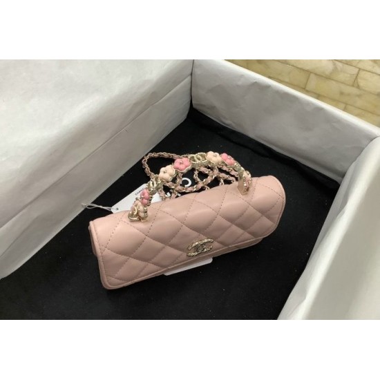 Migliore Repliche Porta cellulare con patta e catena rosa AP3575 Economiche Outlet Online