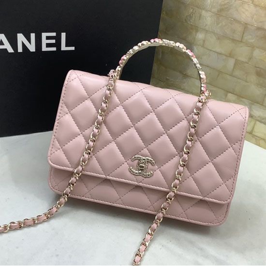 Migliore Repliche Borsa a tracolla con patta e manico rosa AP3574 Economiche Outlet Online