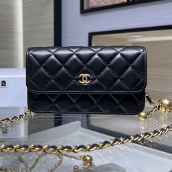 Replica perfetta Portafoglio con catena in pelle di agnello AP3071 Nero Imitazione Outlet Online