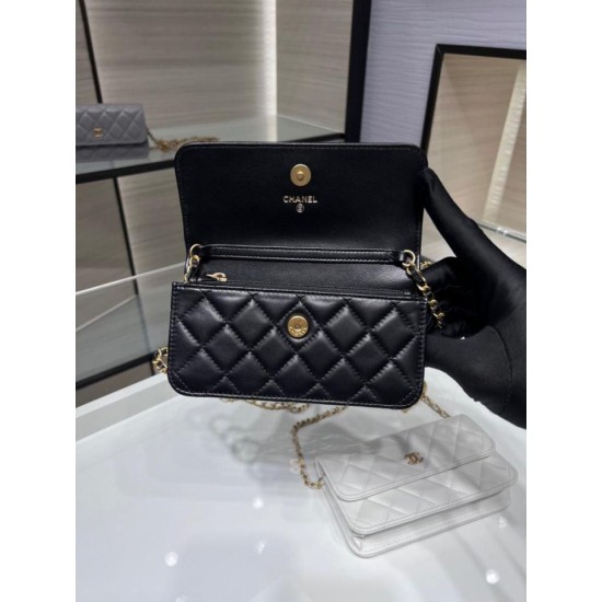 Replica perfetta Portafoglio con catena in pelle di agnello AP3071 Nero Imitazione Outlet Online