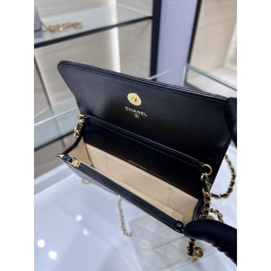 Replica perfetta Portafoglio con catena in pelle di agnello AP3071 Nero Imitazione Outlet Online