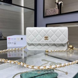 Replica perfetta Portafoglio con catena in pelle di agnello AP3071 Bianco Imitazione Outlet Online