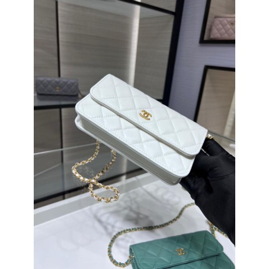 Replica perfetta Portafoglio con catena in pelle di agnello AP3071 Bianco Imitazione Outlet Online
