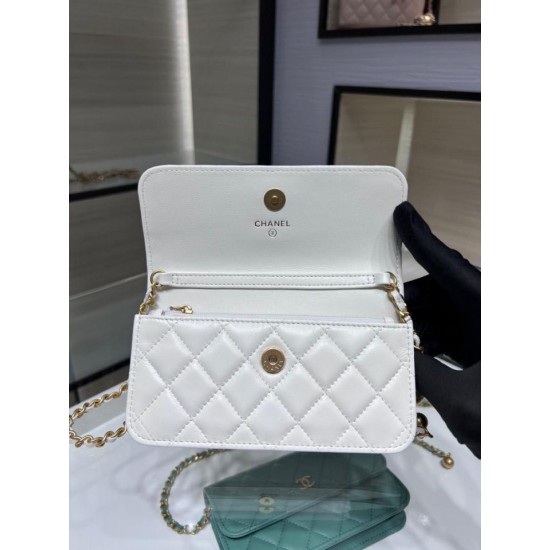 Replica perfetta Portafoglio con catena in pelle di agnello AP3071 Bianco Imitazione Outlet Online