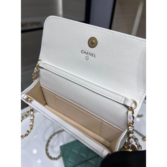 Replica perfetta Portafoglio con catena in pelle di agnello AP3071 Bianco Imitazione Outlet Online