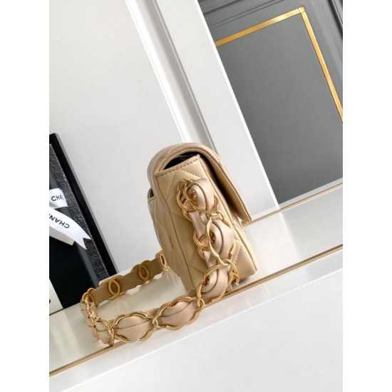 Replica perfetta Borsa con patta in pelle di agnello AS2409 Beige Imitazione Outlet Online