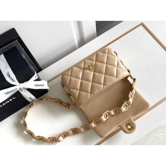Replica perfetta Borsa con patta in pelle di agnello AS2409 Beige Imitazione Outlet Online