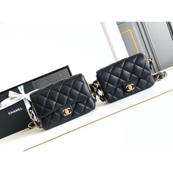 Miglior Falso Borsa con patta in pelle di agnello AS2409 Nera Economiche Premium