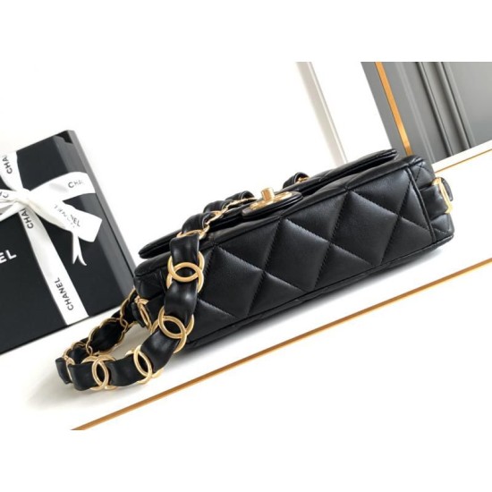 Miglior Falso Borsa con patta in pelle di agnello AS2409 Nera Economiche Premium