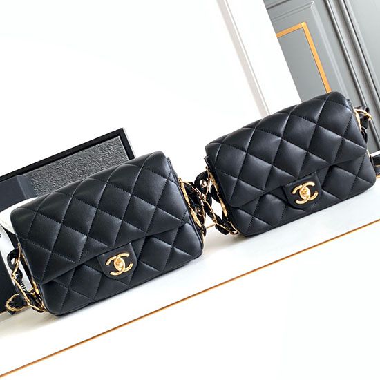 Miglior Falso Borsa con patta in pelle di agnello AS2409 Nera Economiche Premium
