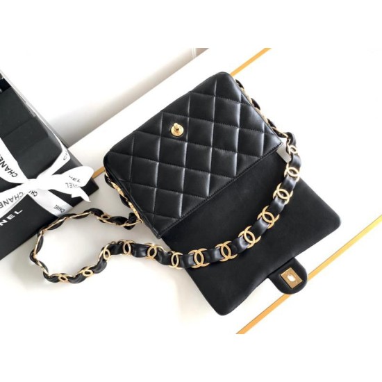 Miglior Falso Borsa con patta in pelle di agnello AS2409 Nera Economiche Premium