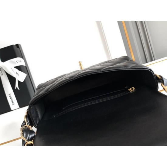 Miglior Falso Borsa con patta in pelle di agnello AS2409 Nera Economiche Premium