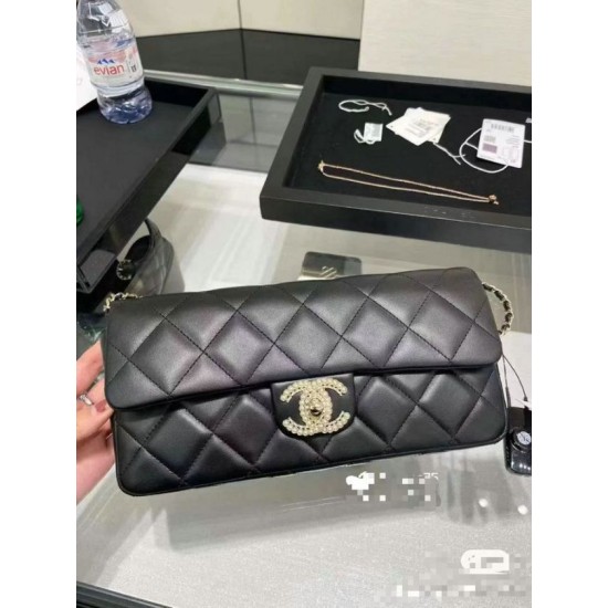 Migliore Repliche Borsa con patta in pelle di agnello nera AS3791 Economiche Outlet Online