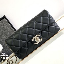 Migliore Repliche Borsa con patta in pelle di agnello nera AS3791 Economiche Outlet Online
