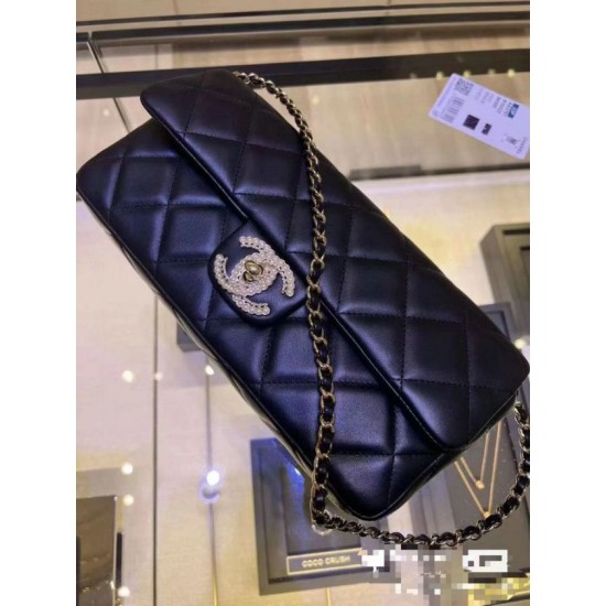 Migliore Repliche Borsa con patta in pelle di agnello nera AS3791 Economiche Outlet Online