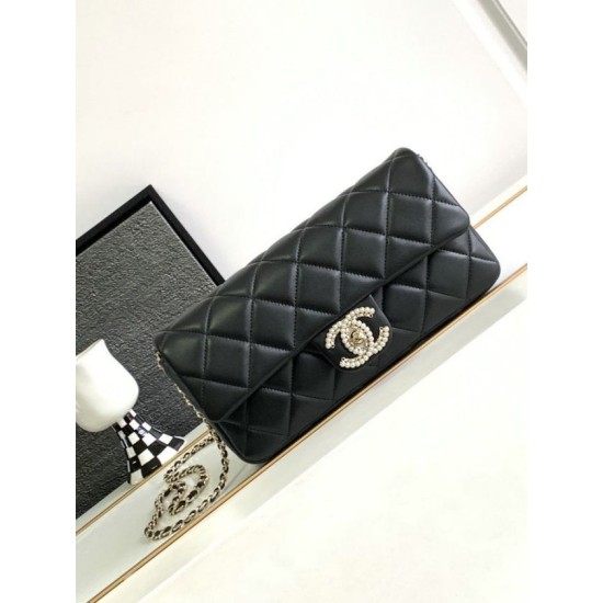 Migliore Repliche Borsa con patta in pelle di agnello nera AS3791 Economiche Outlet Online