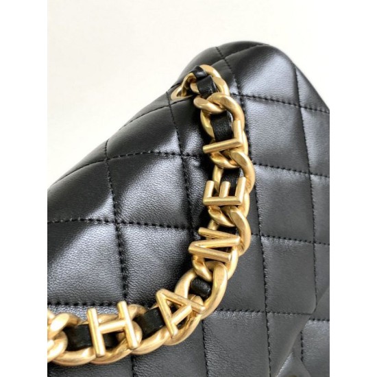 Migliore Repliche Borsa a tracolla con patta in pelle di agnello nera AS3896 Economiche Outlet Online