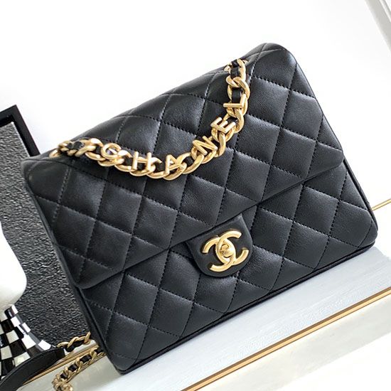 Migliore Repliche Borsa a tracolla con patta in pelle di agnello nera AS3896 Economiche Outlet Online