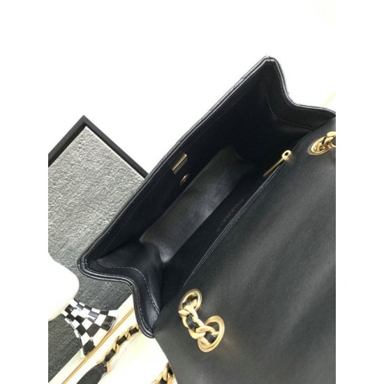 Migliore Repliche Borsa a tracolla con patta in pelle di agnello nera AS3896 Economiche Outlet Online