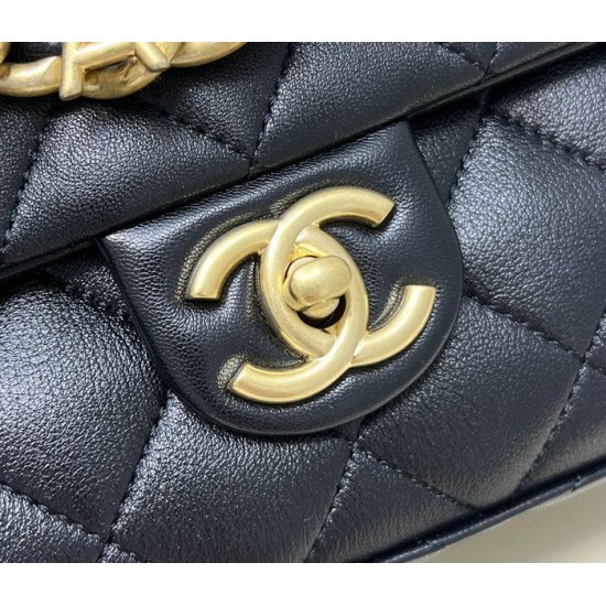 Miglior Falso Borsa a tracolla con patta in pelle di agnello nera AS3897 Economiche Premium