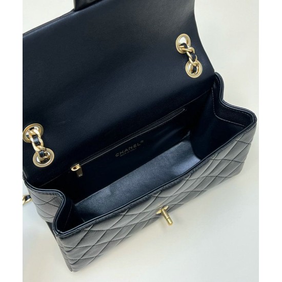 Miglior Falso Borsa a tracolla con patta in pelle di agnello nera AS3897 Economiche Premium