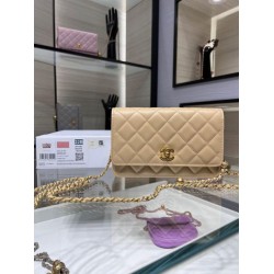 Miglior Falso Portafoglio con catena WOC in pelle di agnello AP1450 Beige Economiche Premium