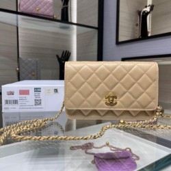 Miglior Falso Portafoglio con catena WOC in pelle di agnello AP1450 Beige Economiche Premium