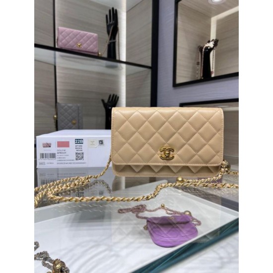 Miglior Falso Portafoglio con catena WOC in pelle di agnello AP1450 Beige Economiche Premium