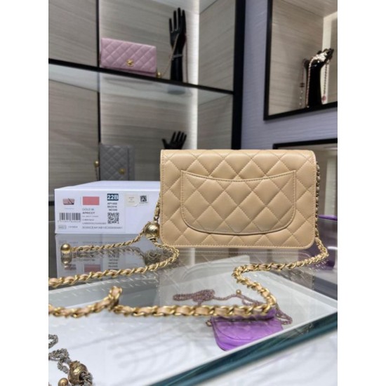 Miglior Falso Portafoglio con catena WOC in pelle di agnello AP1450 Beige Economiche Premium