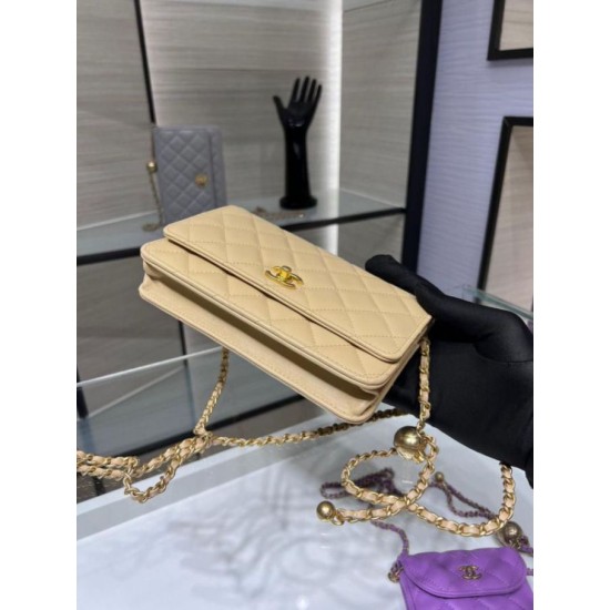 Miglior Falso Portafoglio con catena WOC in pelle di agnello AP1450 Beige Economiche Premium