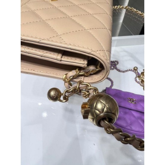 Miglior Falso Portafoglio con catena WOC in pelle di agnello AP1450 Beige Economiche Premium