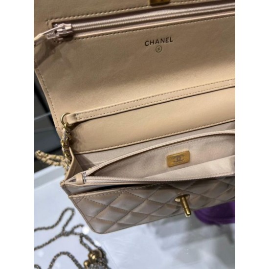 Miglior Falso Portafoglio con catena WOC in pelle di agnello AP1450 Beige Economiche Premium
