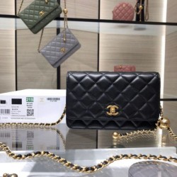 Perfette Qualità Repliche Portafoglio con catena WOC in pelle di agnello AP1450 Nero Imitazione