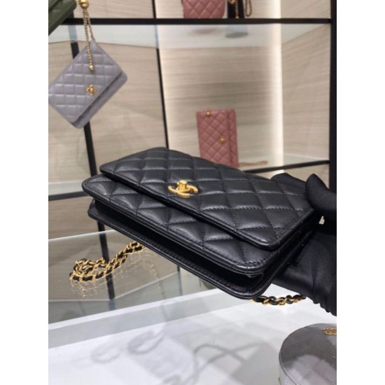 Perfette Qualità Repliche Portafoglio con catena WOC in pelle di agnello AP1450 Nero Imitazione
