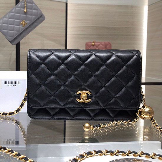 Perfette Qualità Repliche Portafoglio con catena WOC in pelle di agnello AP1450 Nero Imitazione