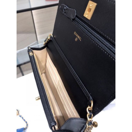 Perfette Qualità Repliche Portafoglio con catena WOC in pelle di agnello AP1450 Nero Imitazione