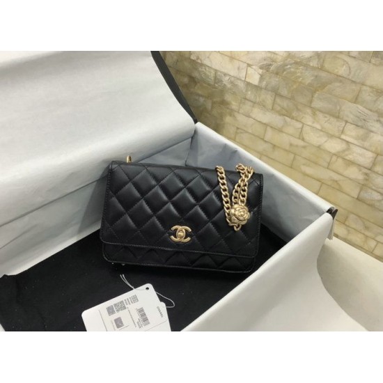Repliche Portafoglio WOC in pelle di agnello nero AP3297 Imitazioni Premium Replica perfetta Portafoglio WOC in pelle di agnello nero AP3297 Imitazione Outlet Online